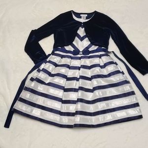 Jona Michelle cute formal blue, white, silver dress size 12, top is velvet